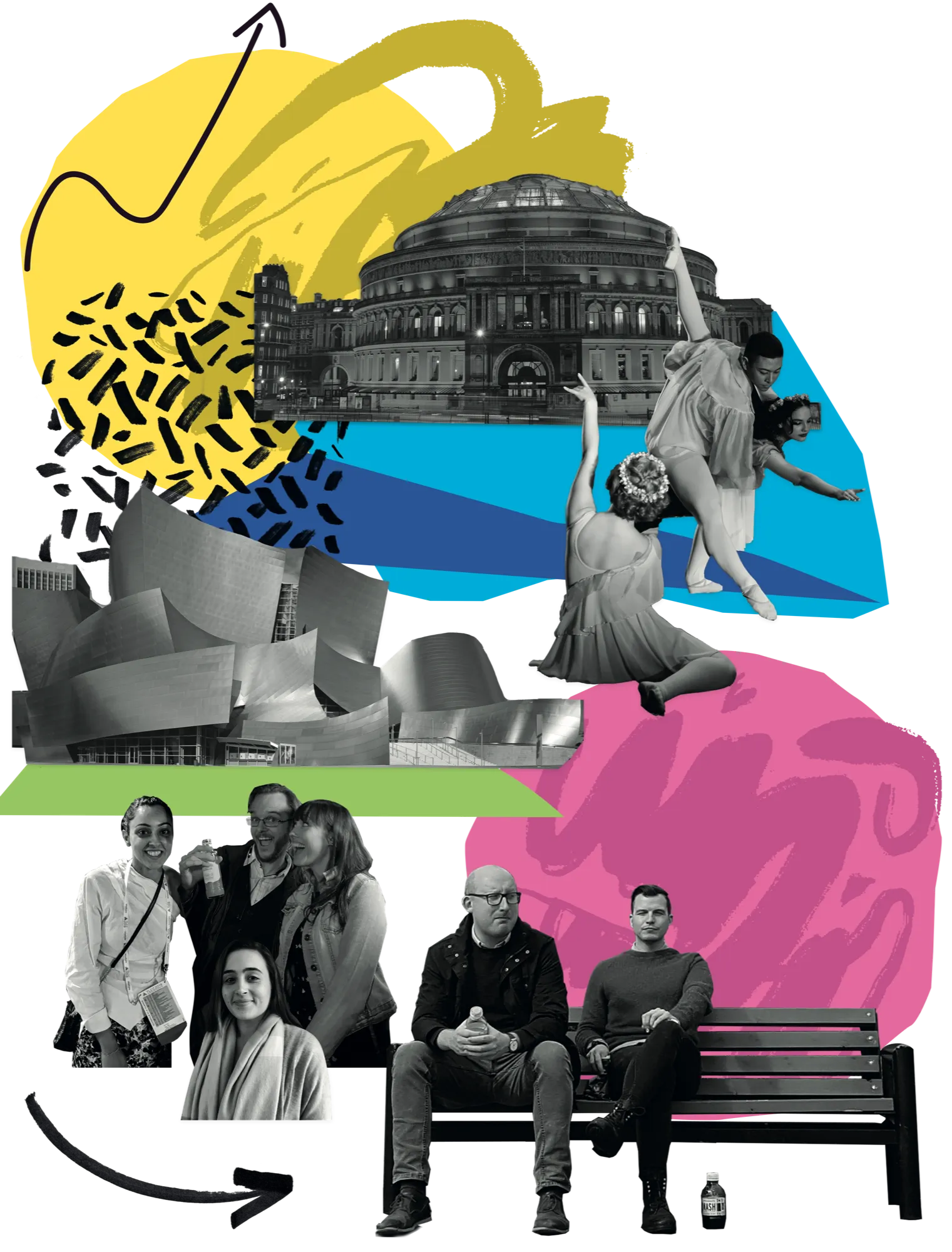 Collage featuring cultural institutions, dancers, and the Made team